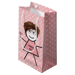 65th Birthday Stick Girl On Polka Dots  Small Gift Bag