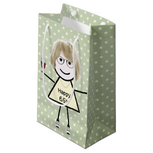 65th Birthday Stick Girl On Polka Dots  Small Gift Bag