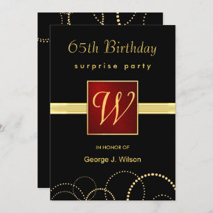 65th Birthday Surprise Party - Elegant Monogram Invitation