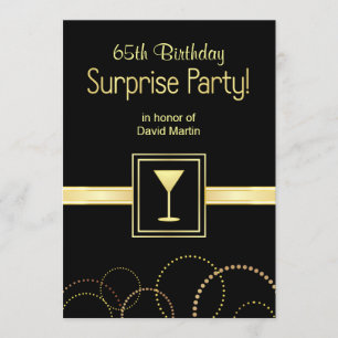 65th Birthday Surprise Party Invitations - Black