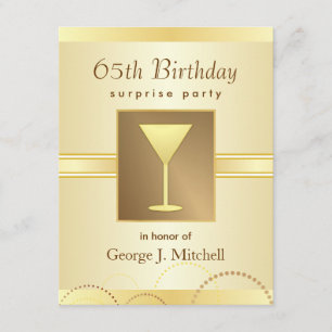 65th Birthday Surprise Party Invitations - Gold