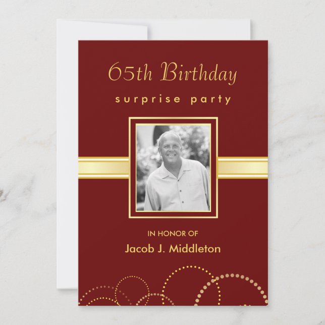 65th Birthday Surprise Party - Photo Optional Invitation (Front)