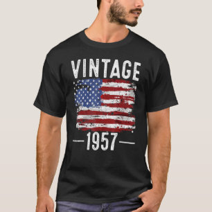 65th Birthday Usa Flag Vintage American Flag 1957 T-Shirt