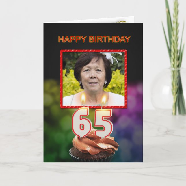 65th Birthday with cake and candles Card (Front)