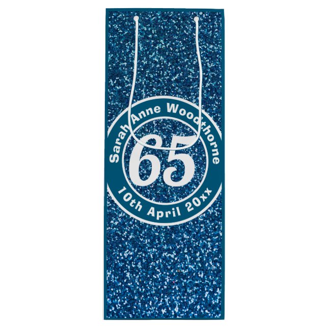 65th  Birthday with Name, Age, & Date Wine Gift Bag (Front)