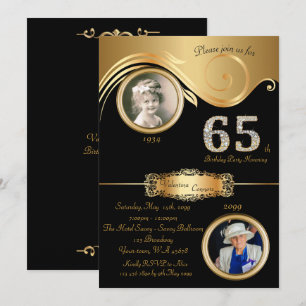 65th,Birthday Woman 65th,elegant art deco,black Invitation