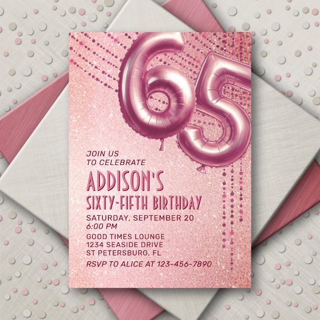 65th Birthday Womens Rose Gold Invitation (Creator Uploaded)