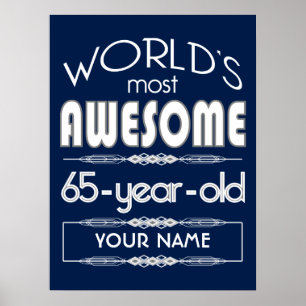 65th Birthday Worlds Best Fabulous Dark Blue Poster