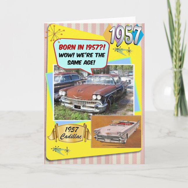 65th Birthday! Wow, same age as this 1957 Chevy! Card (Front)