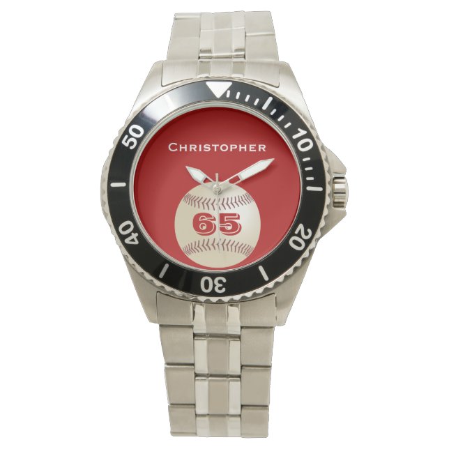 65th Birthday Wrist Watch, Personalised, Baseball Watch (Front)