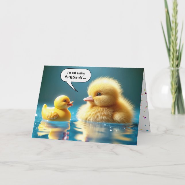 65th Birthday Yellow Toy Duck With Duckling Card (Front)