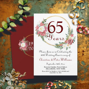 65th Blue Sapphire Wedding Anniversary Roses Invitation