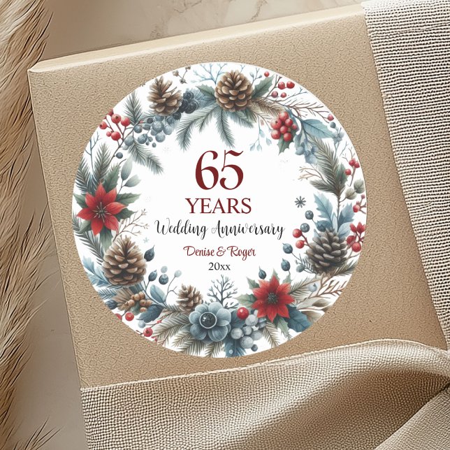 65th Blue Sapphire Wedding Anniversary Winter Classic Round Sticker (Creator Uploaded)