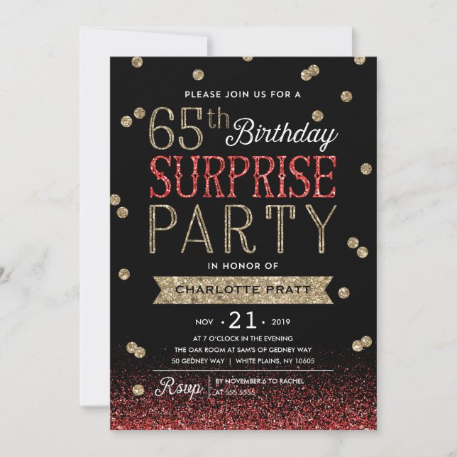 65th Glitter Confetti Surprise Party Invitation (Front)