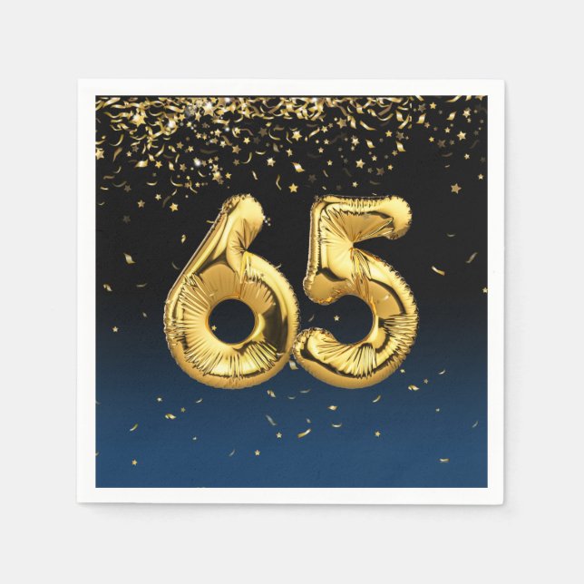 65th Gold Party Balloons and Confetti Napkins (Front)