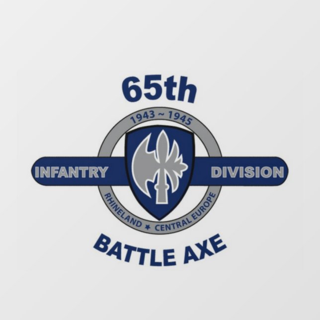 65th Infantry Division Battle Axe, static on front Window Cling (Sheet)
