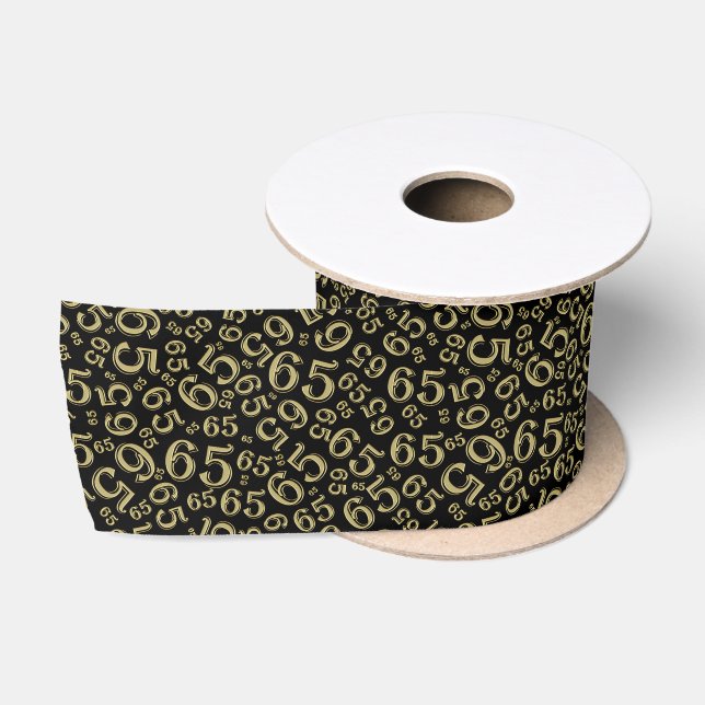 65th Modern Random Number Pattern Black/Gold Satin Ribbon (Spool)