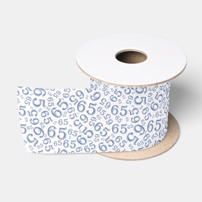 65th Modern Random Number Pattern Blue/White Satin Ribbon (Spool)