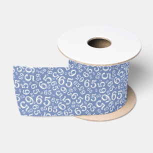 65th Modern Random Number Pattern Blue/White Satin Ribbon