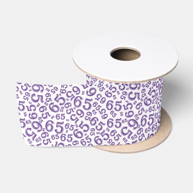 65th Modern Random Number Pattern Purple/White Satin Ribbon (Spool)