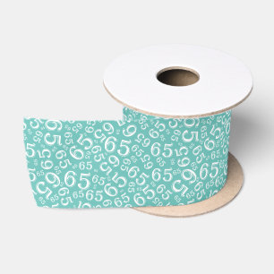 65th Modern Random Number Pattern Teal/White Satin Ribbon