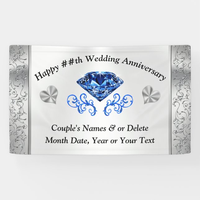 65th or 45th Sapphire Wedding Anniversary Banner (Horizontal)