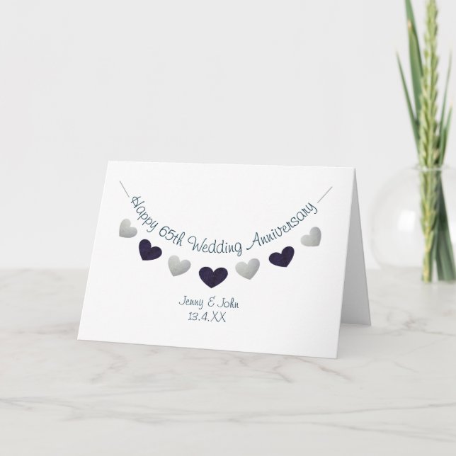 65th sapphire wedding anniversary bunting design card (Front)