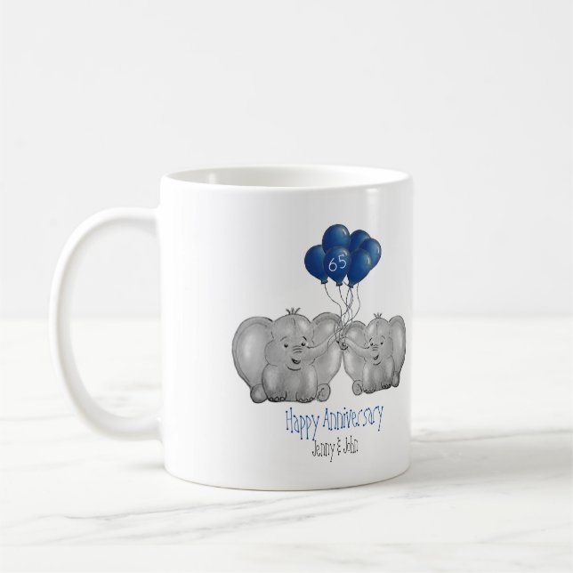 65th Sapphire wedding anniversary elephant gift Coffee Mug (Left)