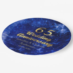65th Sapphire Wedding Anniversary Gold Typography Paper Plate