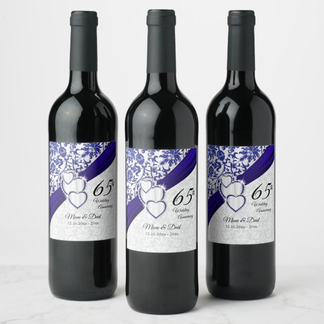 65th Sapphire Wedding Anniversary Wine Label (Bottles)