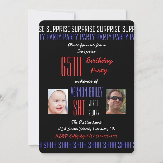 65th Surprise Birthday Party for Men His Pictures Invitation (Front)