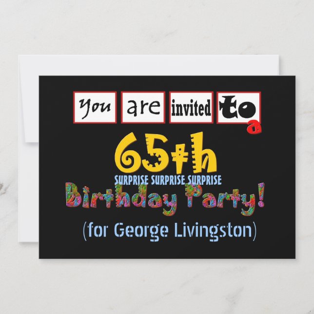 65th SURPRISE Birthday Party Invitation Blue (Front)