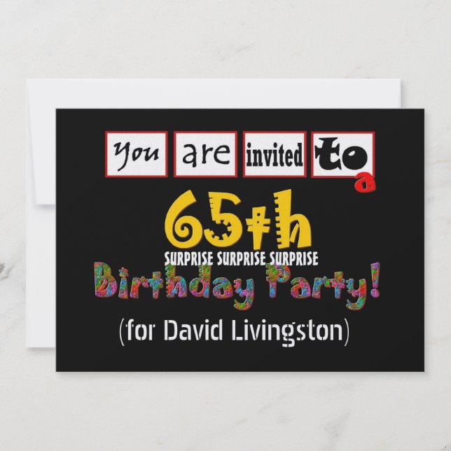 65th SURPRISE Birthday Party Invitation Template (Front)