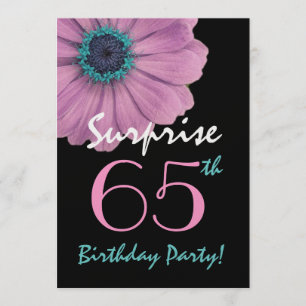 65th Surprise Birthday Pretty Pink Daisy Metallic Invitation