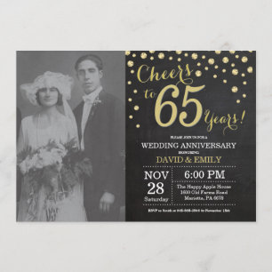 65th Wedding Anniversary Chalkboard Black and Gold Invitation