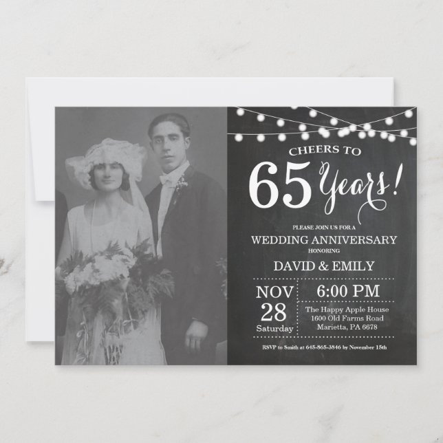 65th Wedding Anniversary Chalkboard Photo Invitation (Front)