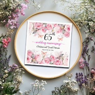 65th Wedding Anniversary Elegant Blush Roses Napkin