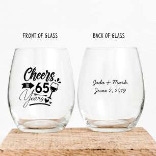 65th Wedding Anniversary Elegant Celebration Stemless Wine Glass