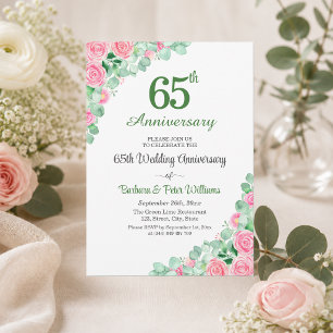 65th Wedding Anniversary Eucalyptus Roses Invitation
