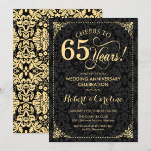 65th Wedding Anniversary - Gold Black Damask Invitation