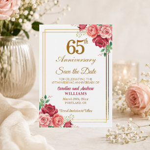 65th Wedding Anniversary Gold Frame Floral  Save The Date
