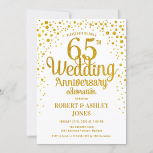 65th Wedding Anniversary - Gold & White Invitation