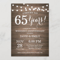 65th Wedding Anniversary Invitation Rustic Wood