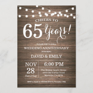 65th Wedding Anniversary Invitation Rustic Wood