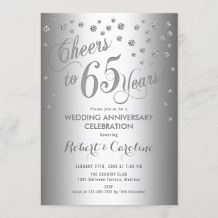 65th Wedding Anniversary Invitation - Silver White