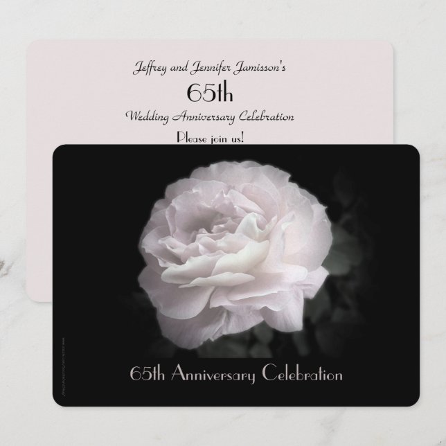65th Wedding Anniversary Party Pale Pink Rose Invitation (Front/Back)