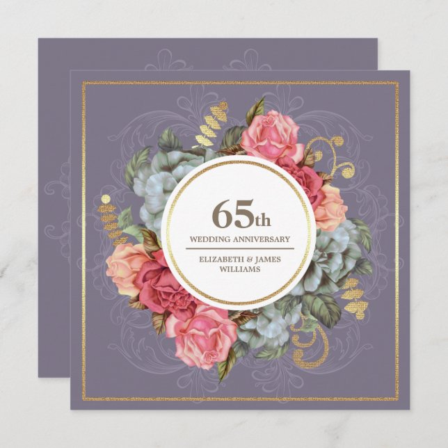 65th Wedding Anniversary Party Vintage Floral Invitation (Front/Back)