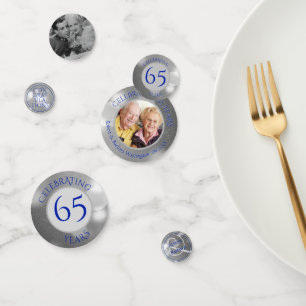 65th Wedding Anniversary Photo Blue Silver Confetti