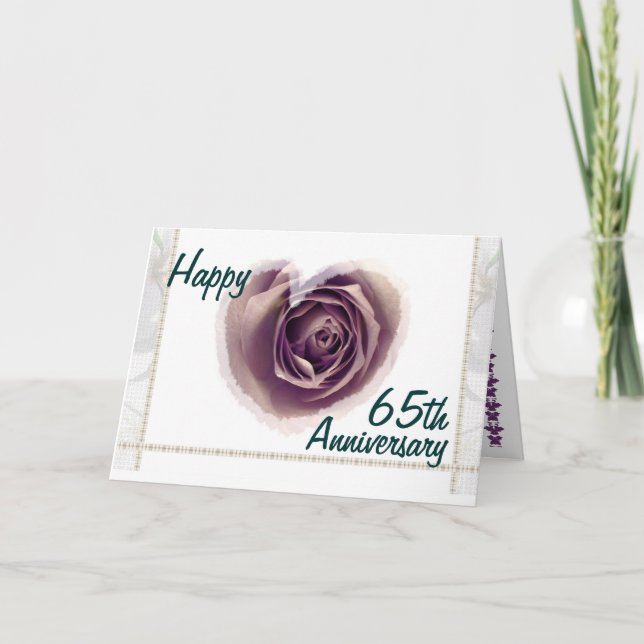 65th Wedding Anniversary - Purple Rose Heart Card (Front)
