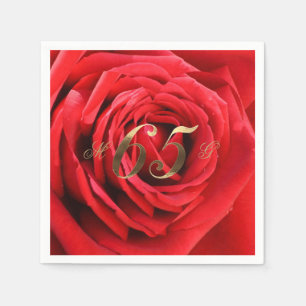 65th Wedding Anniversary Red Roses Heart Elegant Napkin